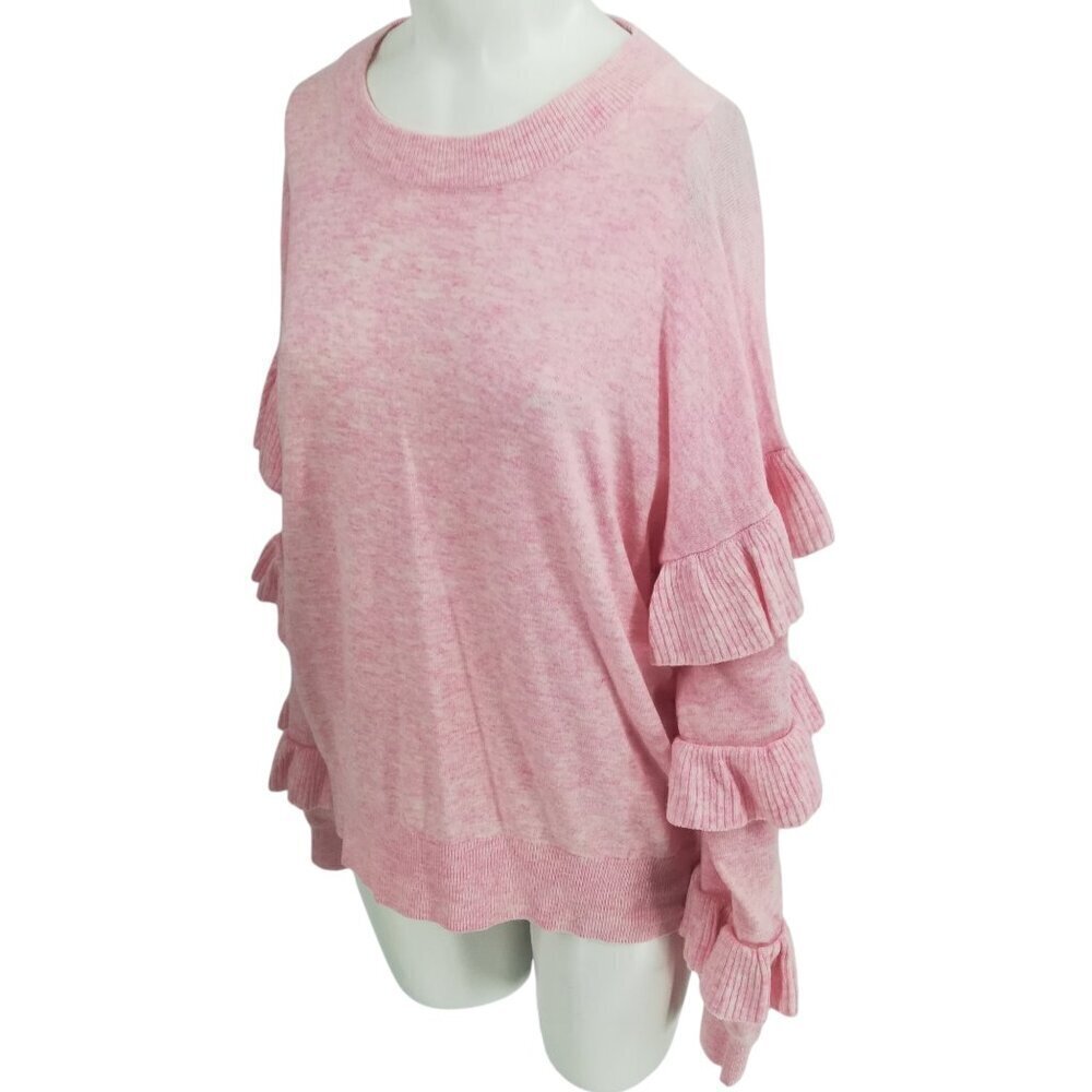 J Crew Crew Neck Ruffle Sleeve Wool Blend Sweater Size XL Pink Romantic Knit